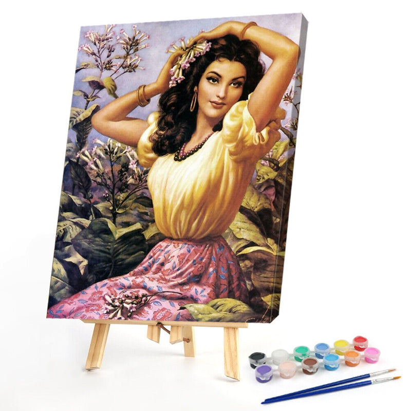 Hand Painted Digital Oil Picture DIY Women Paint By Numbers Kit Canvas Craft