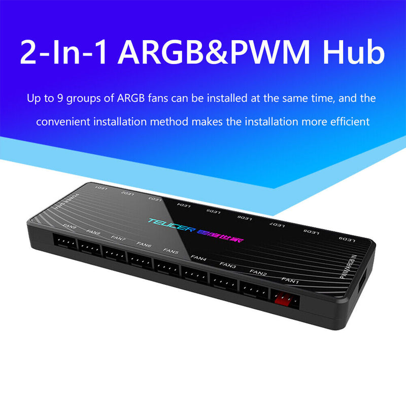 1 to 9 5V 3-Pin ARGB PWM Fan Controller Hub Chassis Power Cable HUB Splitter