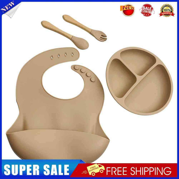 4pcs Silicone Food Plates Set Anti Slip Baby Feeding Food Accessories (Khak