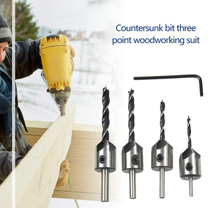 4pcs Countersink Drill Woodworking HSS Drill Bit Kit for Drilling Holes