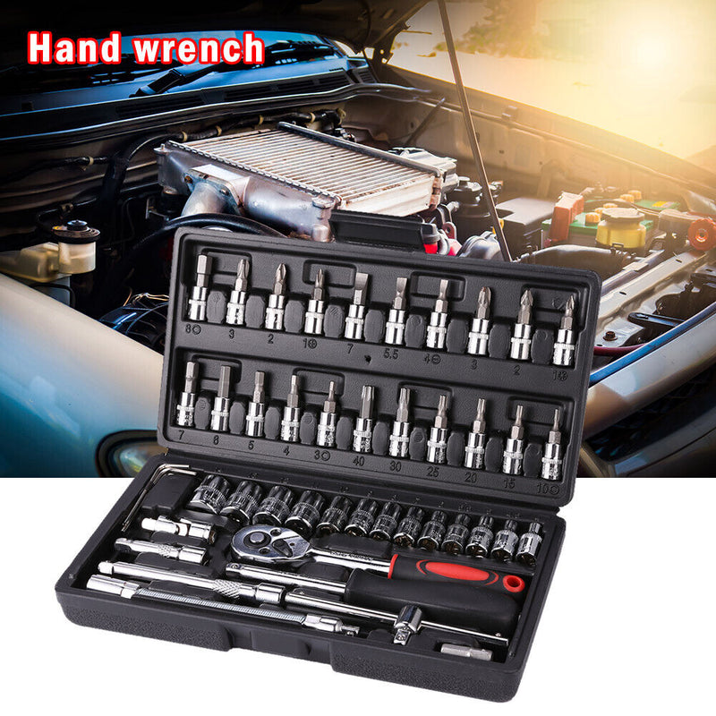 46pcs Socket Wrench Set Ratchet Spanner Multi-functional Car Repair Tool