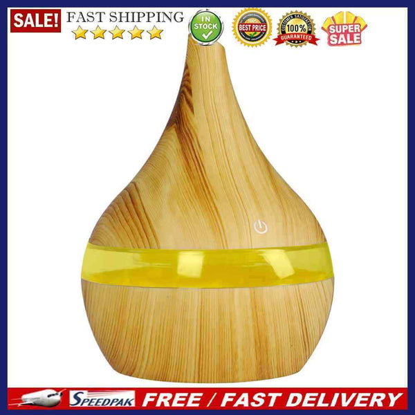 300ml Wood Grain Atomizer Air Humidifier Colorful Aroma Diffuser USB Mist Maker