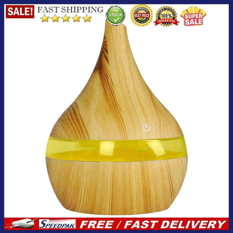 300ml Wood Grain Atomizer Air Humidifier Colorful Aroma Diffuser USB Mist Maker