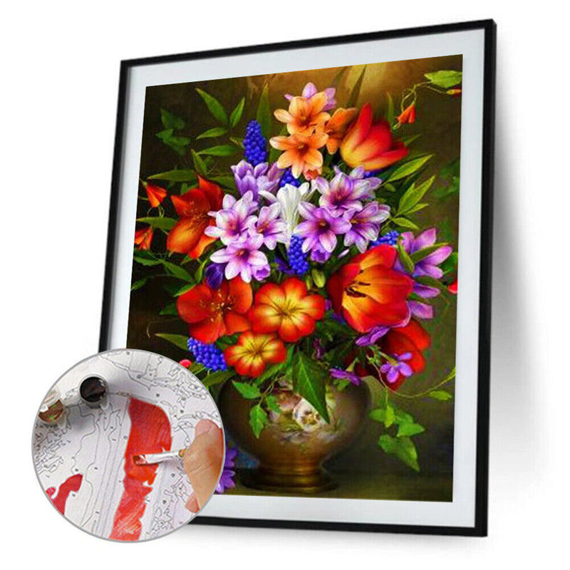 Flower Oil Paint By Numbers Kit DIY Acrylic Painting Wall Art Picture Craft S