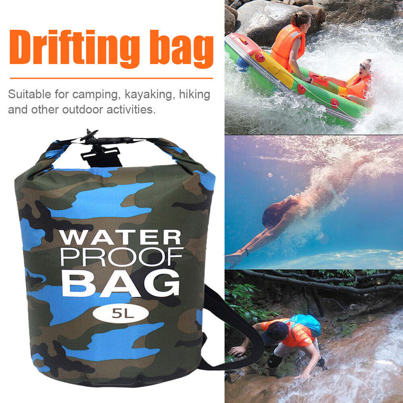 Waterproof Swimming Bag Camouflage Outdoor Camping Dry Sack (5L Light Blue)