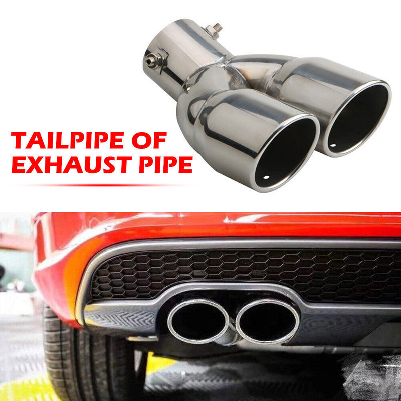 Stainless Steel Bent Dual Exhaust Tip Bolt-on Rolled Edge Slant Cut 76mm In