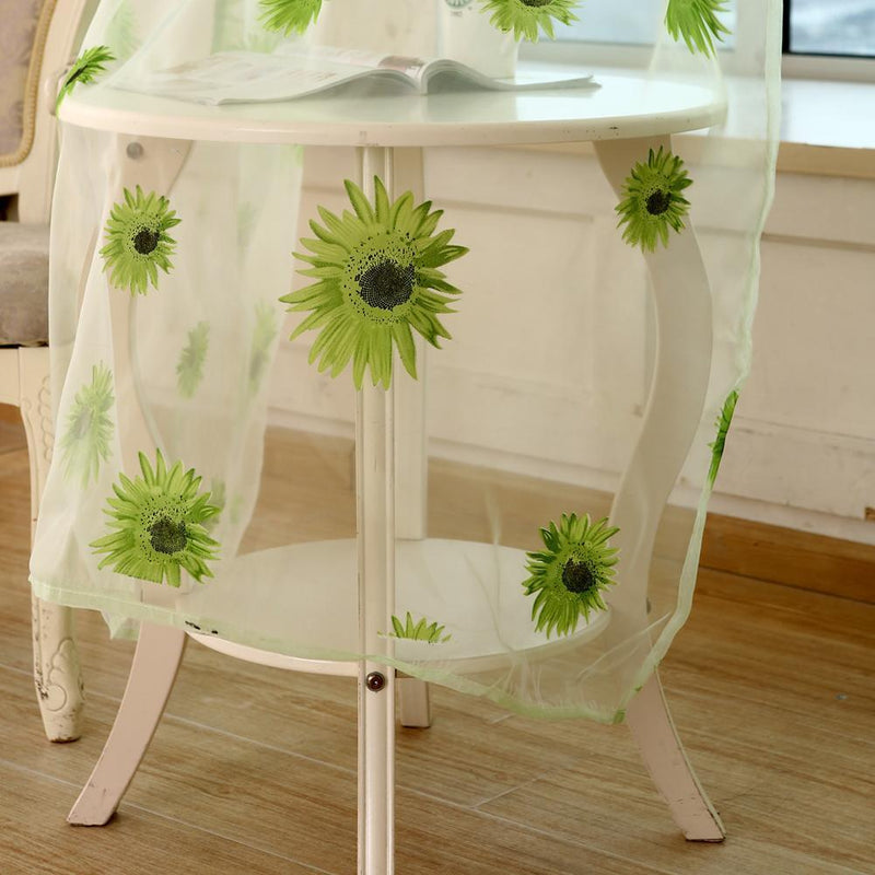 Sunflower Print Window Door Curtain Tulle Curtains for Living Room (Green)