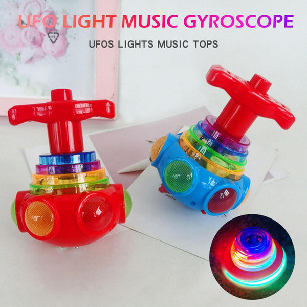 LED Light Up Flashing UFO Spinning Top Funny Music Gyro Christmas Gift Kid x 1#