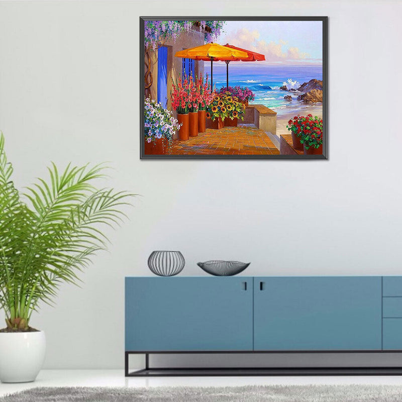 Beach Yard Oil Paint By Numbers Kits Canvas Picture for Adults Children No Frame
