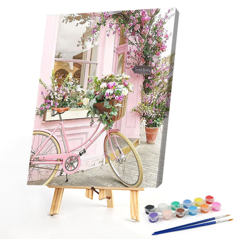 40x50cm Frameless Oil Paint By Numbers Pink Bicycle Paint Canvas Picture Crafts