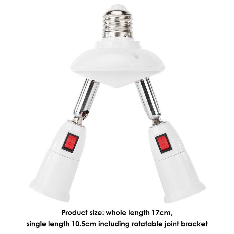 E27 Adjustable Lamp Holder LED Bulb Socket Base Adapter Converter (2-head) Newly