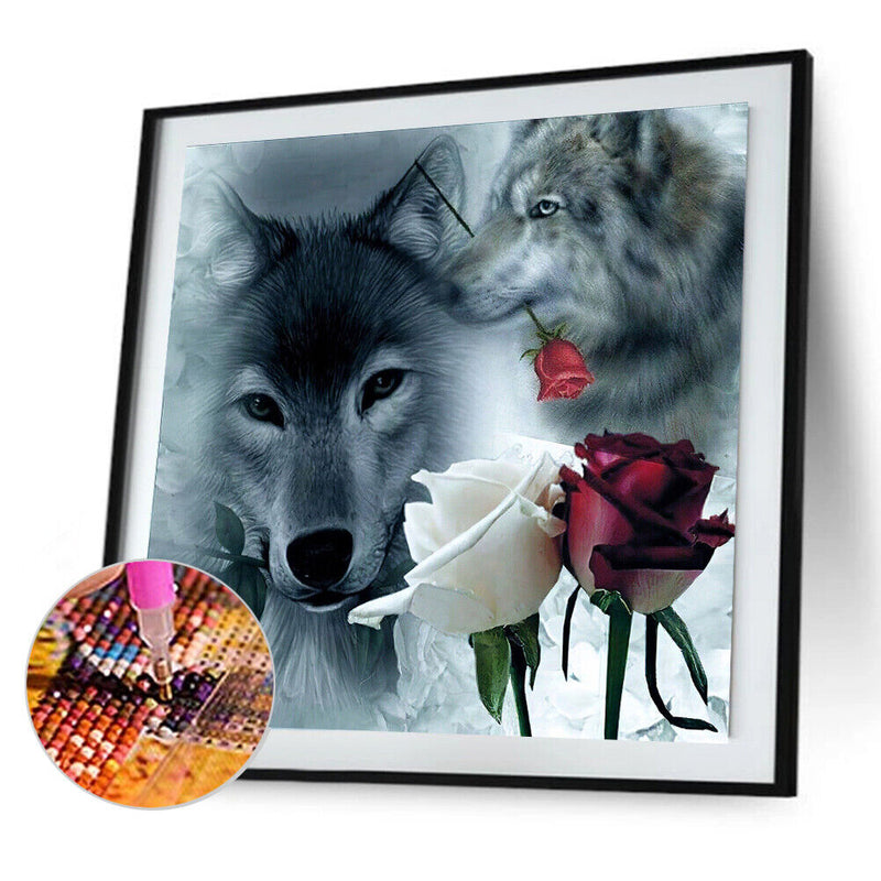 5D DIY Wolf Rose Full Round Diamond Painting Mosaic Picture Wall Rhinestone Kit
