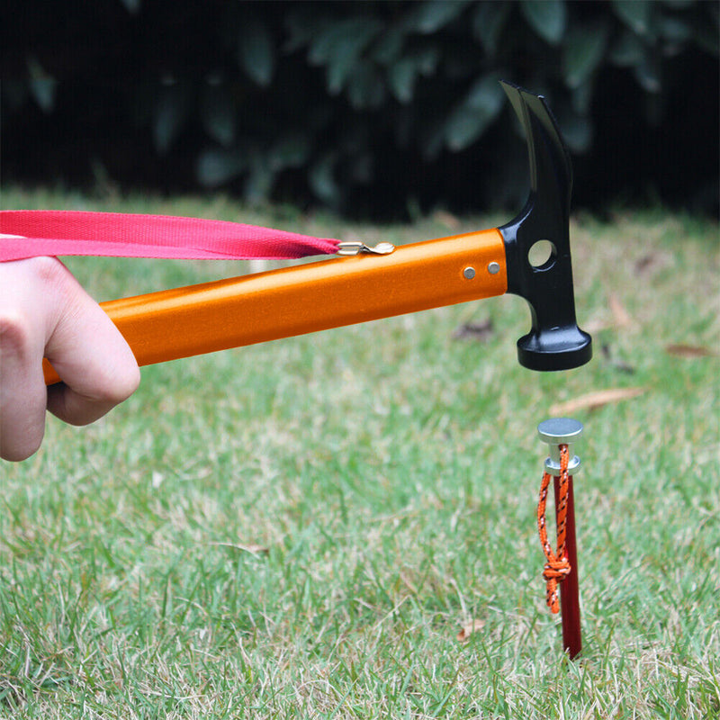 Outdoor Camping Tent Peg Hammer Steel Hiking Stakes Nail Puller (Orange) Newly