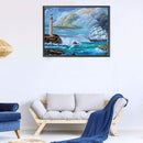 5D DIY Full Square Drill Diamond Painting Ship Lighthouse Home Decoration