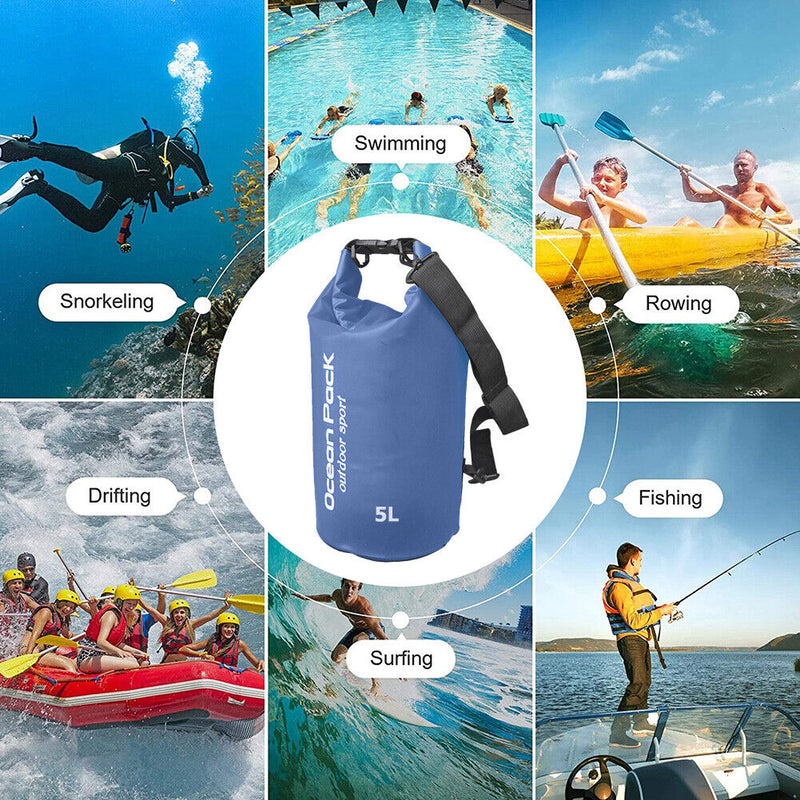 Waterproof Pouch Dry Sack for Drifting Swimming Trekking Bag (Blue 5L)