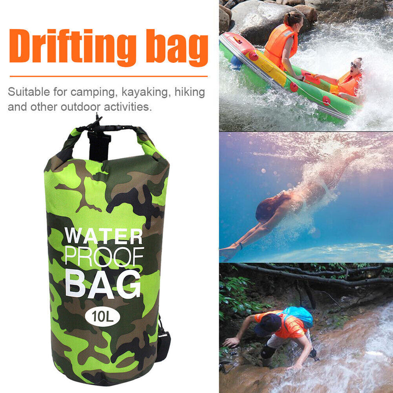 Waterproof Swimming Bag Camouflage Outdoor Camping Dry Sack (10L Green) Newly