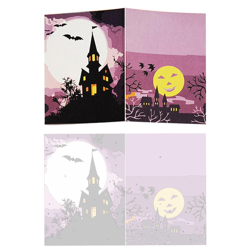 Handpainted DIY Halloween Greeting Card Oil Paint by Numbers Pictures Craft Kit