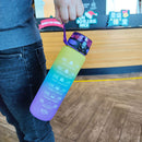 1000ml Sports Water Bottle Time Marker Outdoor Portable Cups (Purple Lid) Newly