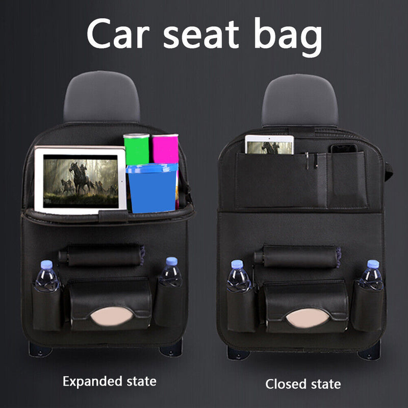 Car Backseat Organizer with Foldable Table Auto Seat Back Protector (Black)