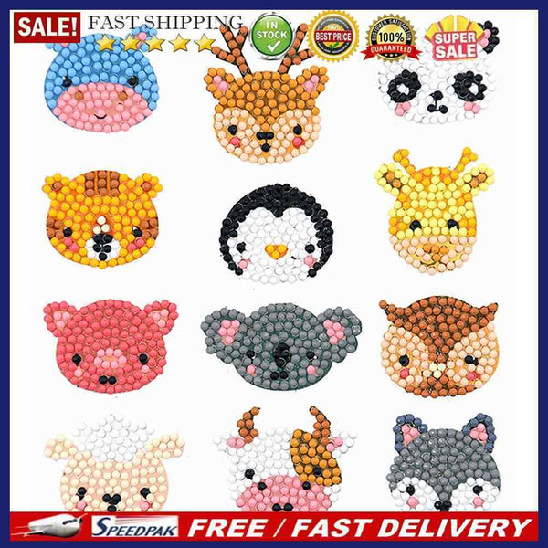 12pcs Color Animal Head Image Self-adhesive Stickers DIY Diamond Painting K
