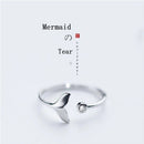 Fish Wave Mermaid Tears Ring Crystal Opening Ring Wave Inlaid Diamond Ring