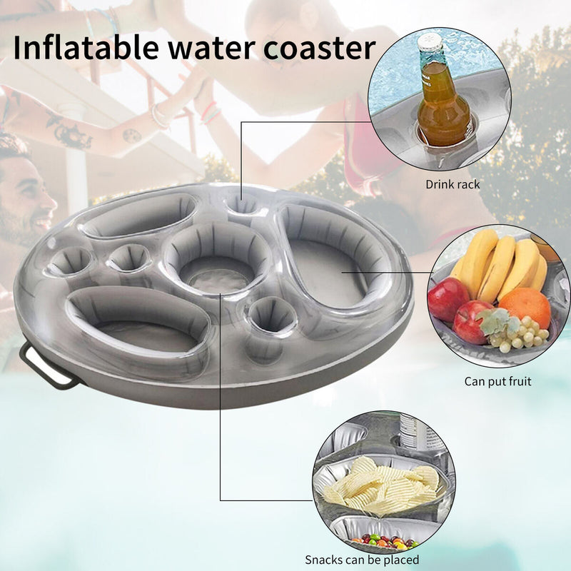 Inflatable Drink Holder Water Floating Beer Beverage Cup Saucer Snack Tray