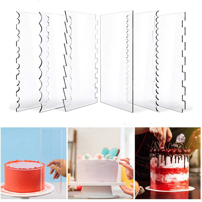 6pcs Transparent Acrylic Cake Scraper Pastry Cutters Cake Edge Smoother Newly