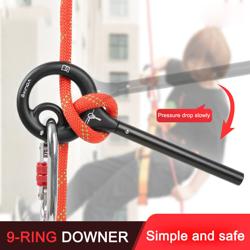 Rock Climbing Descender 9-ring Downhill Rappelling Gear Belay Device Equipmen