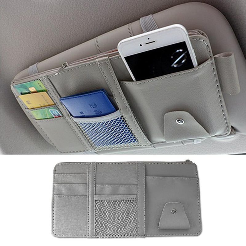 Automobile Car Sun Visor Organizer Storage Bag Hanging Card Holder (Grey)
