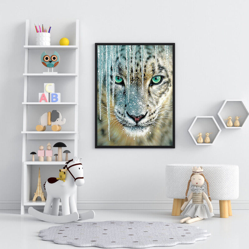 Canvas Painted Oil Paint By Numbers Snow Leopard Wall Art Modern Bedroom Decor