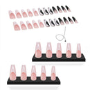 False Nail Tips Long Coffin White and Black Mixed Colors with Taichi Design