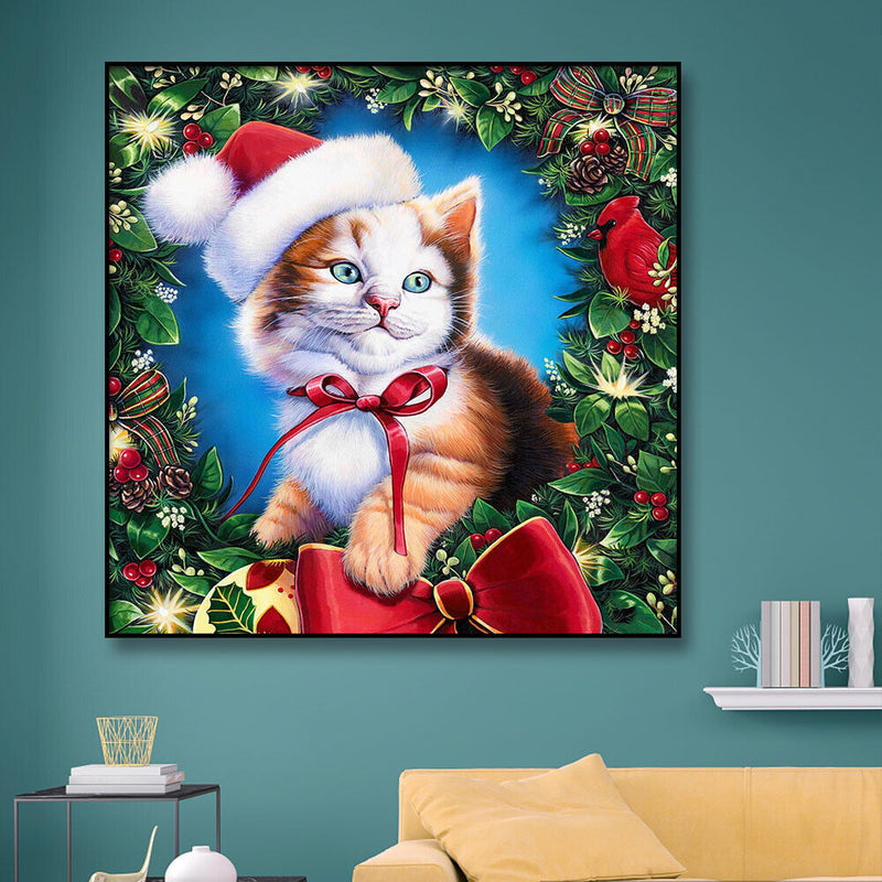 Full Drill Mosaic Diamond Painting DIY Christmas Cat 5D Art Rhinestone Picture