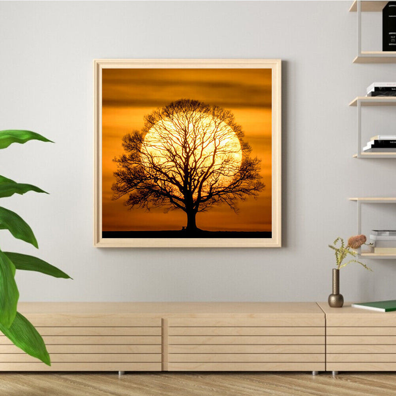 DIY Landscape Tree Under Moon Oil Paint by Numbers Drawing on Canvas Home Decor