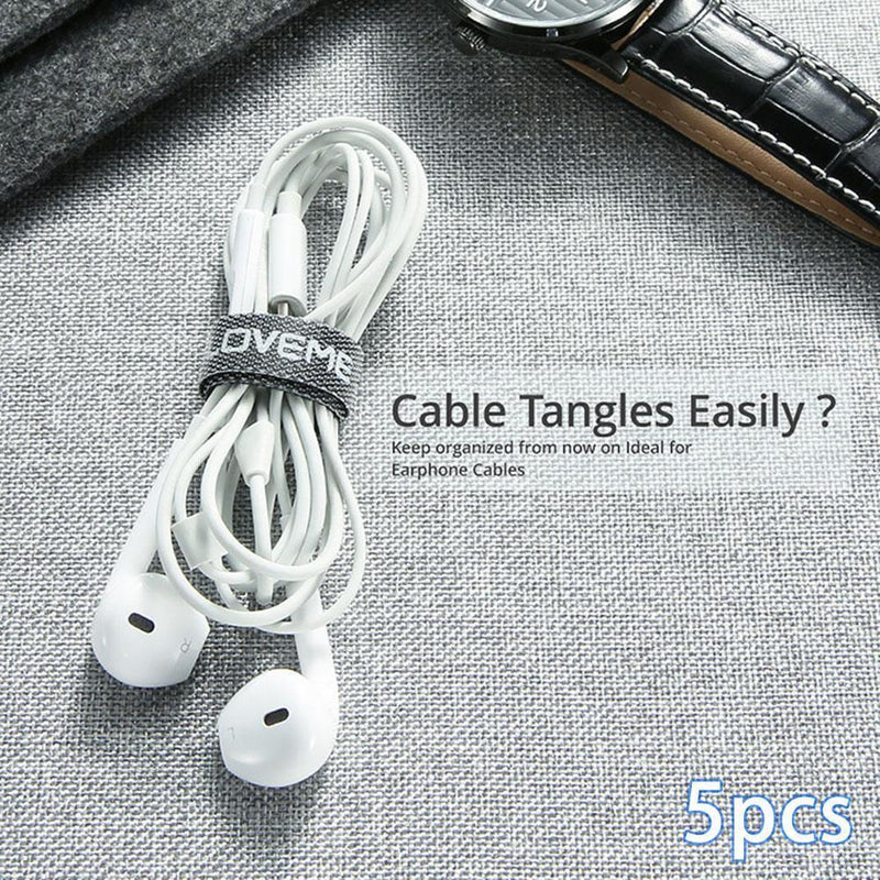 Floveme 5pcs Cable Organizer Belts Wire Management Winder for Earphone USB Cord