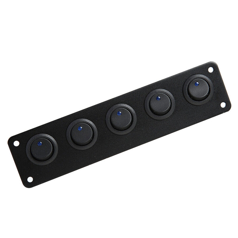 Waterproof 5 Gang Blue LED Rocker Switch Panel 12V 20A 24V 10A for Car Boat