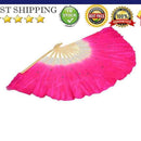 Chinese Folk Art Rose Silk Veil Bamboo Short Dancing Fan for Belly Dance