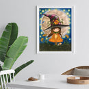 Bedroom Canvas Picture Mosaic Full Round Craft Little Witch Cat Diamond Painting