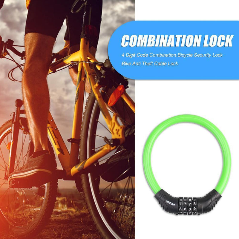 4 Digit Combination Bicycle Security Lock Anti Theft Cable Lock (Green) Newly