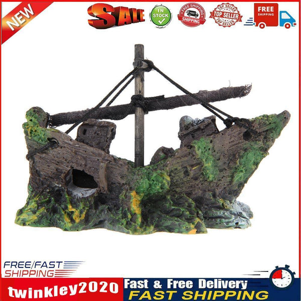 Aquarium Ornament   Sailing Boat Sunk Ship Destroyer Fish Tank Cave Decor Newly