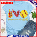 Baseball Print Red Heart Tea T-Shirt (Light Blue XL)