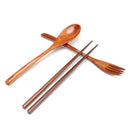 Japanese Portable Wood Chopsticks Fork Spoon Tableware Cutlery Set (C) Newly