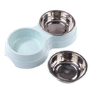 Dog Double Bowl Puppy Food Feeder Stainless Steel Pets Drinking Dish (Blue)