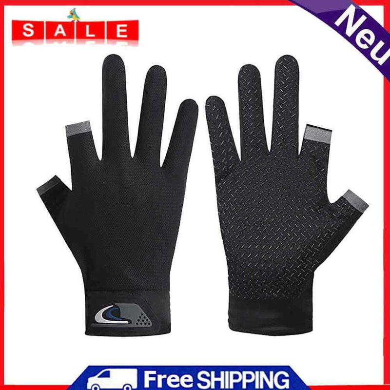 5 Pair Fishing Gloves Anti-slip 2 Cut Finger Breathable Mitts (Black)