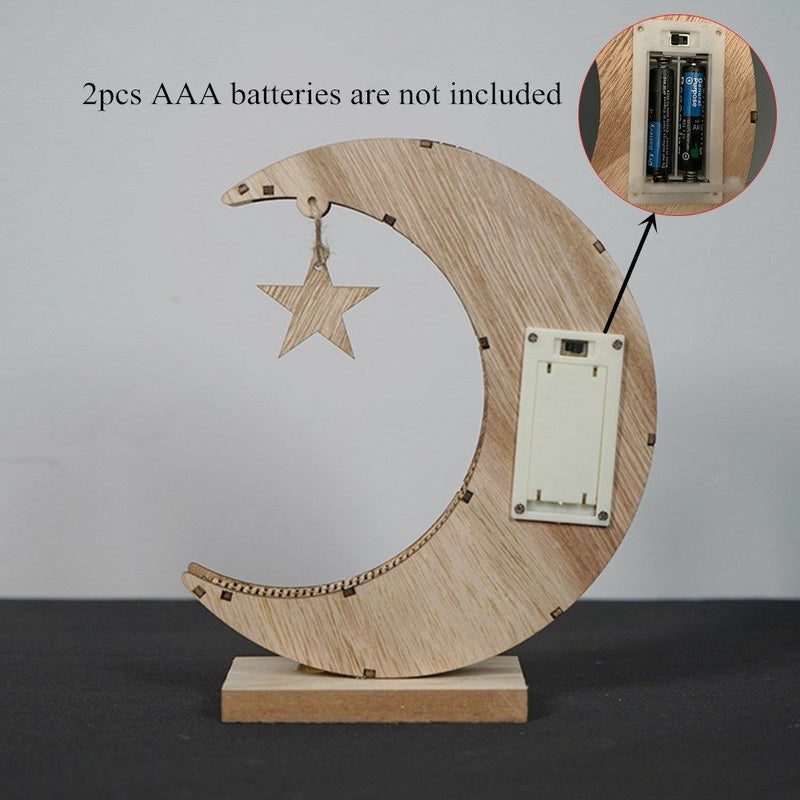 Eid Decor DIY Craft Wooden Ornament Moon LED Light EID Mubarak Light Night Lamp