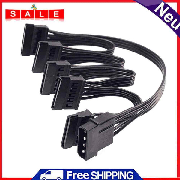 Molex 4 Pin Male to SATA 15 Pin Female Power Supply Cable 1 to 5 Cord 30 Inch