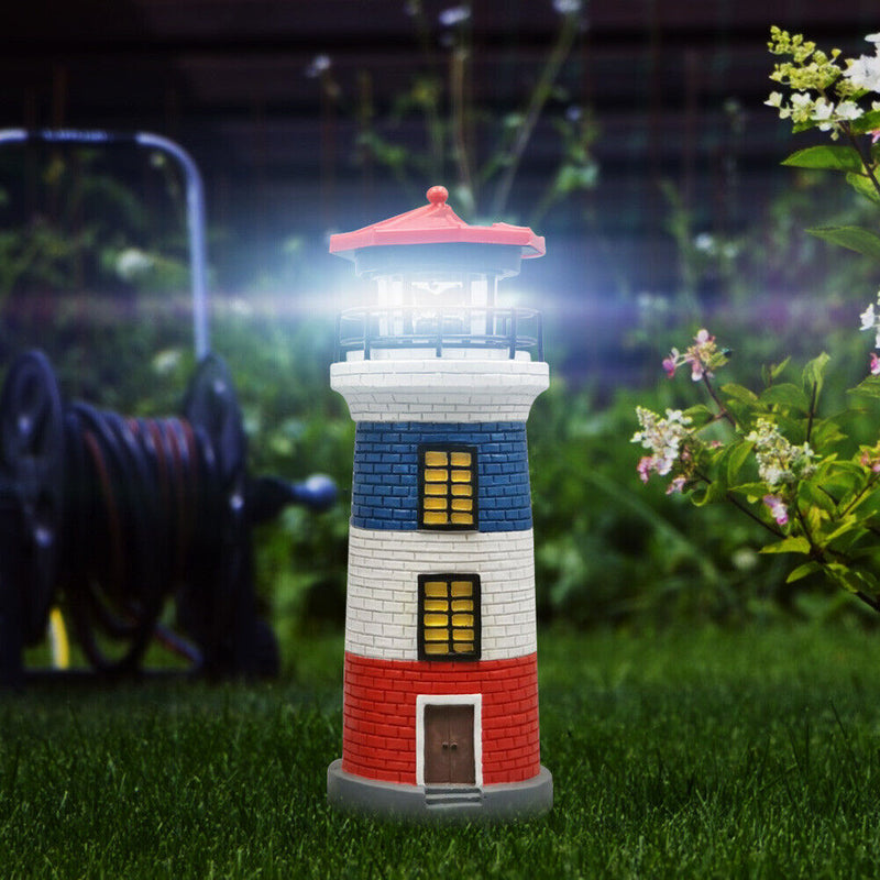 LED Lighthouse Solar Light Garden Outdoor Rotating Beacon Tower Lamp (B) Newly