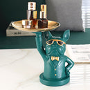Nordic Luxury Bulldog Storage Statue Fruit Candy Tray Sculpture (Green) Newly