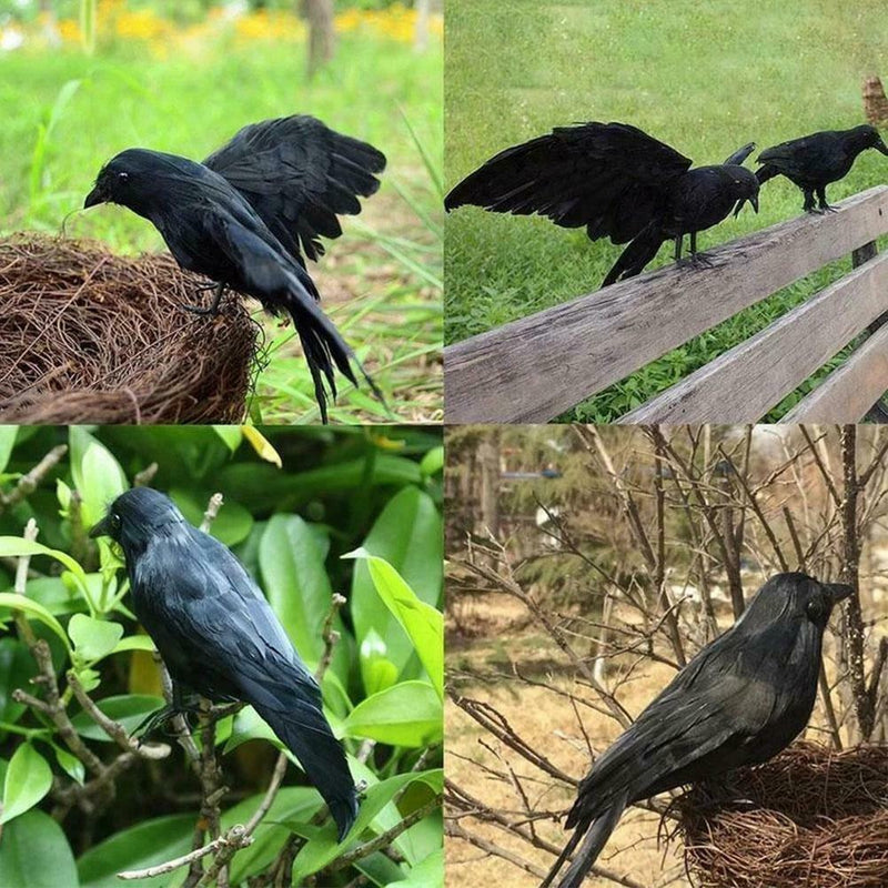 2Pcs Simulation Crow Black Crow Props Feather Birds Home Horror Decor J2Z2