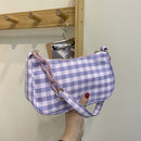 Fashion Women Oxford Cloth Plaid Print Underarm Bag Chain Handbags (Purple)