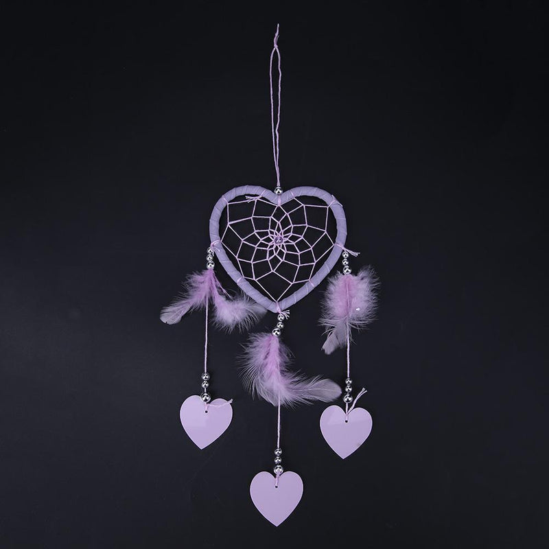 DIY Feathers Peach Heart Dreamcatcher Handmade Dream Catcher Net(Purple) Newly